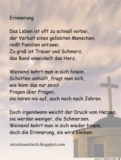 Weitere ideen zu erinnerung sprüche, sprüche, sprüche trauer. Erinnerung - Trauer - Gedicht von Nicole Sunitsch ...