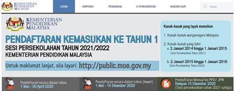 Permohonan kemasukan murid tahun 1 (darjah 1) bagi ambilan 2022 / 2023 secara online melalui sistem aplikasi pendaftaran atas talian (spat) kementerian pendidikan malaysia (kpm) untuk seluruh negeri di semenanjung malaysia termasuk bagi negeri sabah, sarawak dan w.p labuan (bermula. Permohonan Kemasukan Tahun 1 2021/2022 - Kelajuan Cahaya