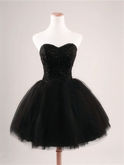 Black Prom Dress Strapless Ball Gown Tulle Party Dress Short Celebrity