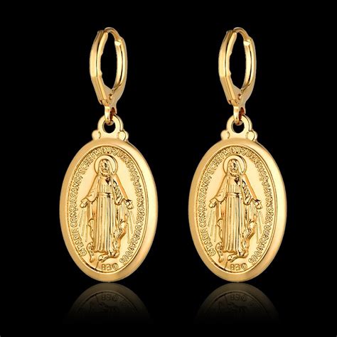 Trendy Virgin Mary Earrings Gold Color Madonna Drop Earrings For Women