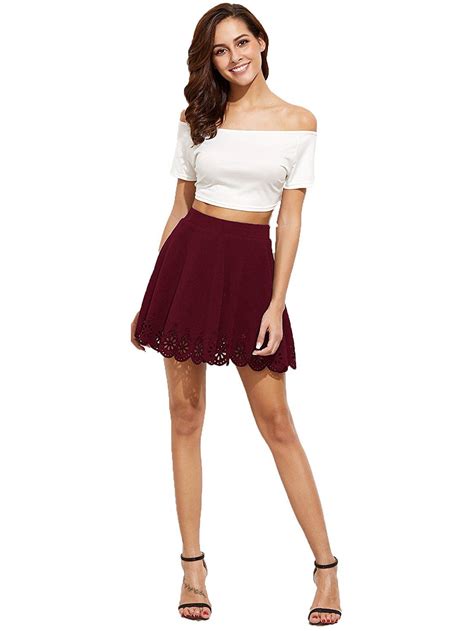 Shein Womens Basic Solid Flared Mini Skater Skirt At Amazon Womens