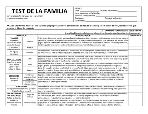 Test De La Familia Formato Test De La Familia InterpretaciÓn De Josep