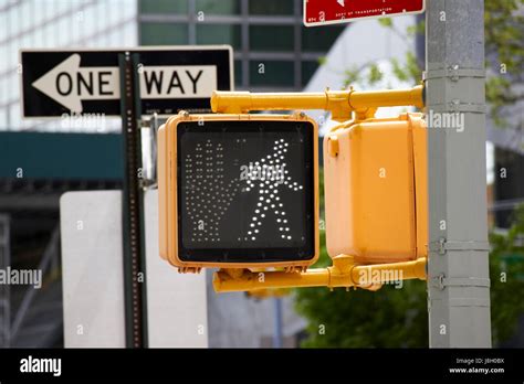Pedestrian White Led Walk Street Traffic Sign New York City Street