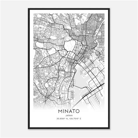 Minato Japan Map Poster Minato City Road Wall Art Print Custom Maps