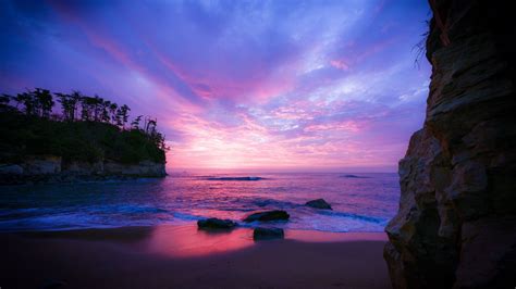 Desktop Wallpaper Purple Sky Sunset Nature Beach Hd