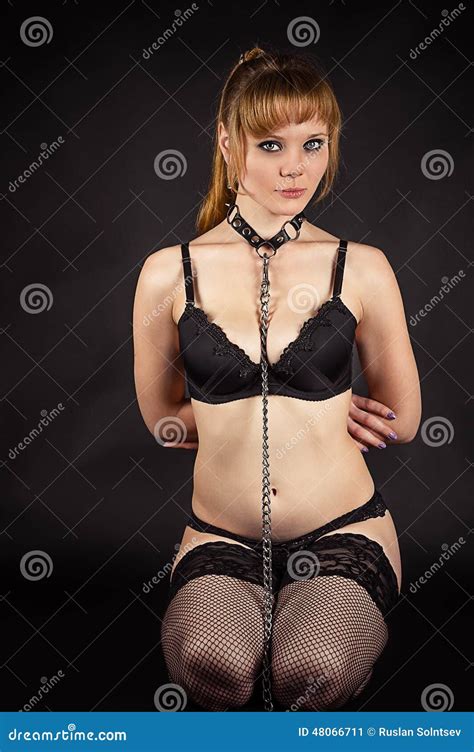Woman Sitting With Slave Collar Stock Image Image