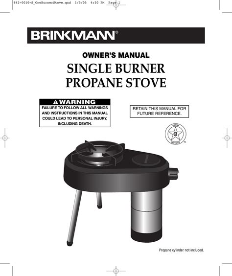 Brinkmann Single Burner Propane Stove Users Manual 842 0010 S