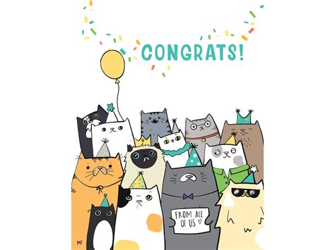 Cute Cats Congrats Card From All Of Us Printable Achievement Etsy