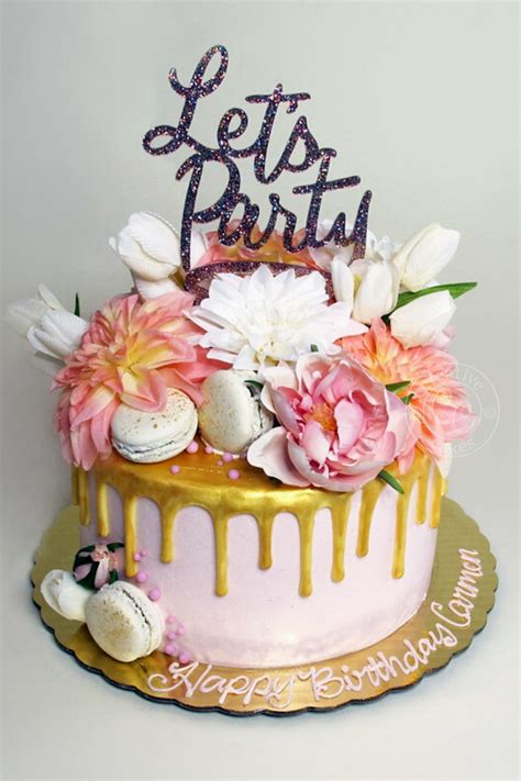 Maybe you would like to learn more about one of these? Gold Drip Pink Birthday Cake with Fresh Flowers and ...