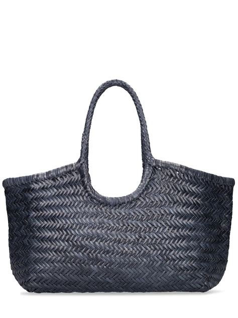 Dragon Diffusion Big Nantucket Woven Leather Basket Bag In Marine Blue