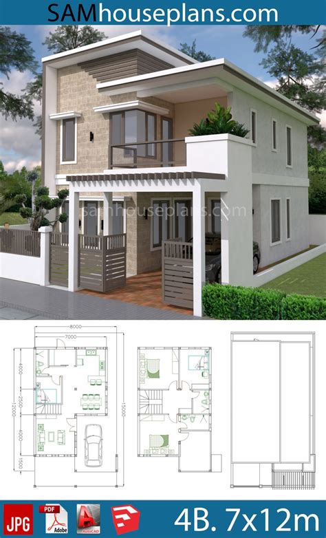 Australian made and proud at ibuild. House Plans 7x12m with 4 Bedrooms Plot 8x15 - SamHousePlans