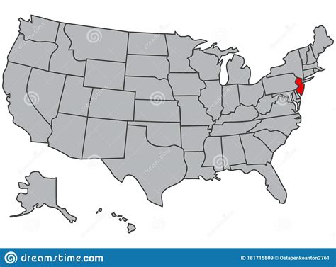 Illustration Of New Jersey Vector Map Of The Usa In Gray Color
