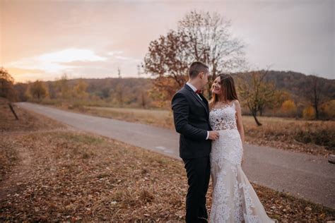 Free Picture Sunset Road Newlyweds Bride Groom Autumn Season