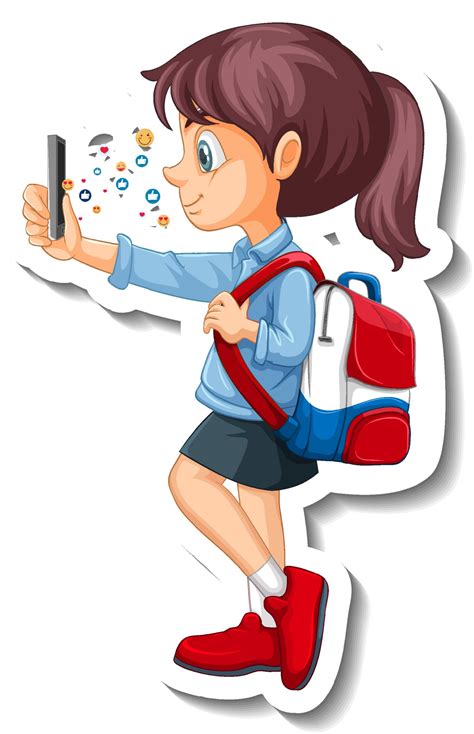 A Student Girl Using Smart Phone Cartoon Character Sticker 3093533