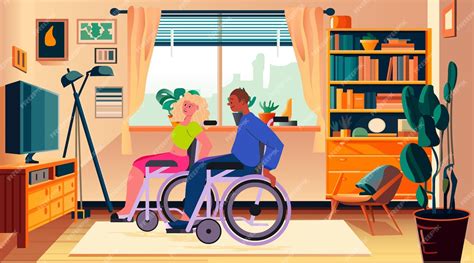 Premium Vector Disabled Man Woman In Wheelchairs Watching Tv People