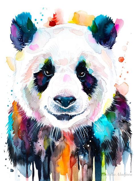 Colourful Panda Watercolor Painting Print By Slaveika Aladjova Art