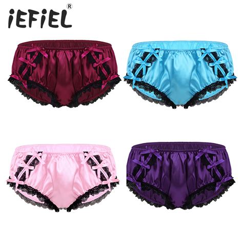 Mens Shiny Soft Ruffled Floral Lace Lingerie Bikini Briefs Underwear Sexy Sissy Panties China