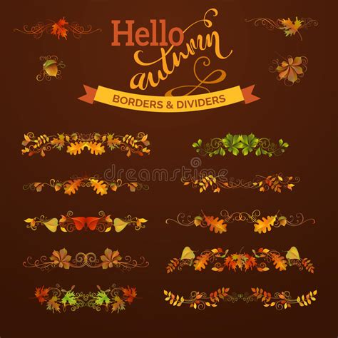 Set Of Autumn Leaves Borders Page Decorations And Dividers Stock