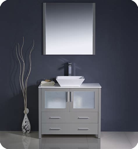 36 Gray Modern Bathroom Vanity Vessel Sink With Faucet And Linen Side