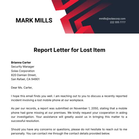 Report Letter For Lost Item Template Edit Online And Download Example
