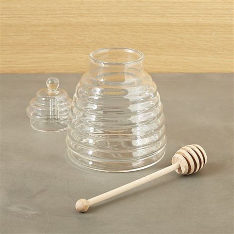 Beehive Glass Honey Jar With Wood Dipper Reviews Crate And Barrel Honey Jar Small Glass