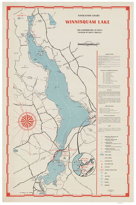Lake Winnisquam Nh Lakes New Hampshire 1964 Old Map Reprint Old Maps