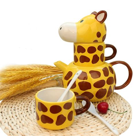 Couple Parent Child Ceramic Animal Giraffe Shape Hand Painted Cup Mug