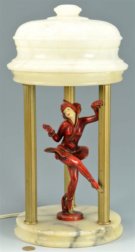 Lot Art Deco Cold Painted Figural Lamp