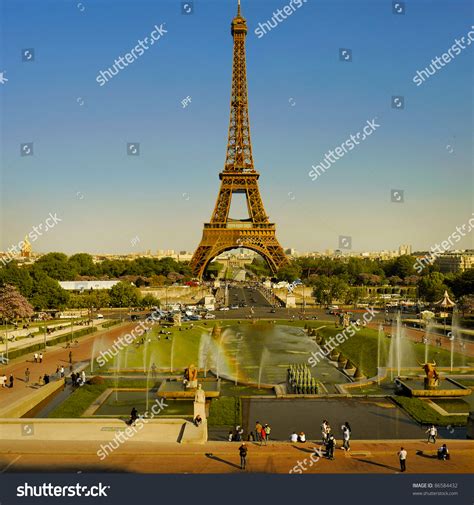 Panoramic View Of Eiffel Tower In Paris Seen From The Trocadero Stock