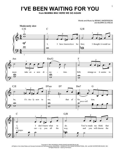 Abba I Ve Been Waiting For You From Mamma Mia Here We Go Again Sheet Music And Printable