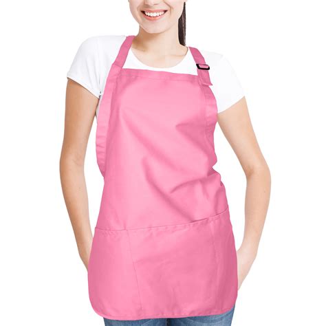 Dalix Apron Commercial Restaurant Home Bib Spun Poly Cotton Kitchen Aprons 3 Pockets In Pink