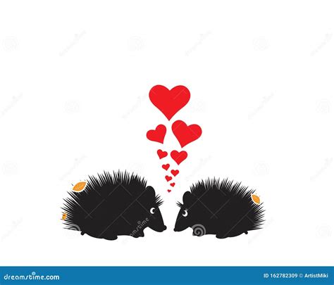Two Hedgehogs Silhouettes In Love Vector Funny Illustration Vector