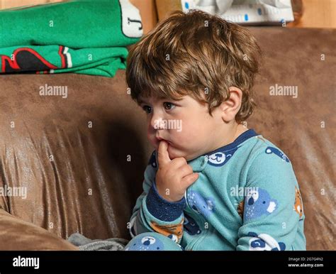 16 Months Baby Boy Watching Tv Stock Photo Alamy
