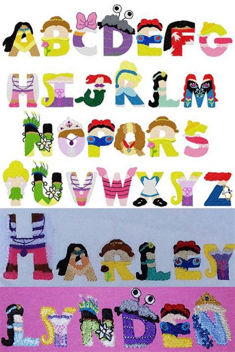Princess Embroidery Letters Disney By Bowsandclothesdesign On Etsy