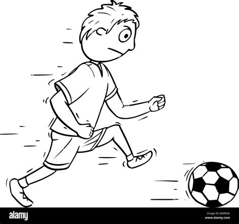 Hand Drawing Cartoon Vector Illustration Of A Boy Playing Football