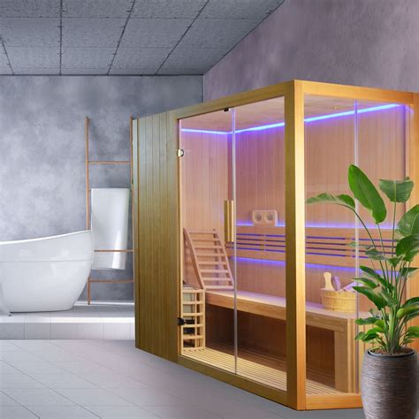 Canadian Hemlock Indoor Wet Dry Sauna With Led Lights 45 Kw Etl Cer