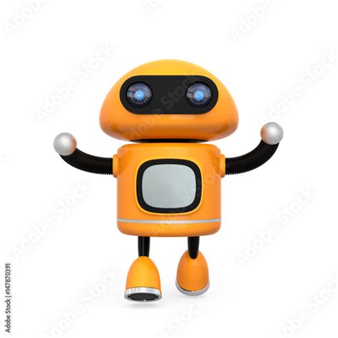 Cute Orange Robot Isolated On White Background 3d Rendering Image