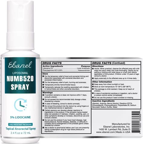 Ebanel 5 Lidocaine Spray Pain Relief Numb520 Numbing Spray With