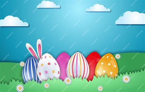 Premium Vector An Illustration Of Easter Eggs On Green Grass With