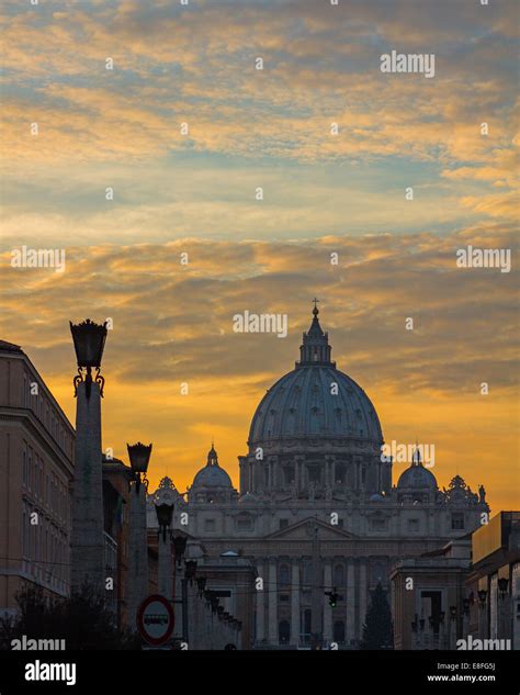 Saint Peters Basilica At Sunset Vatican City Rome Italy Stock Photo