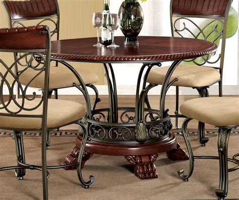 Obasi 5 Pc Casual Round 48 Cherry Finished Dining Table Set W Bronze Base