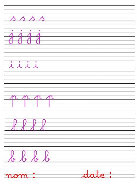 French Cursive Handwriting Worksheets