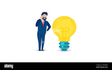 Vector Of A Thinking Businessman With With A Bright Idea Light Bulb