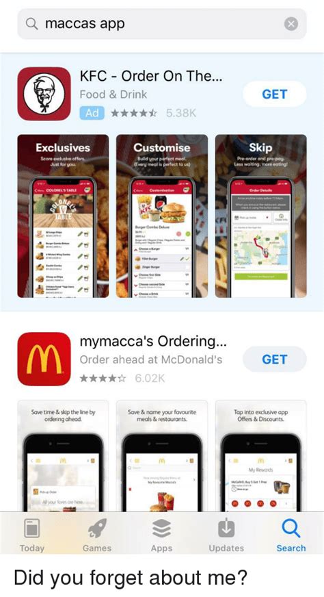 a maccas app kfc order on the food and drink get ad 538k exclusives customise skip score exclusive