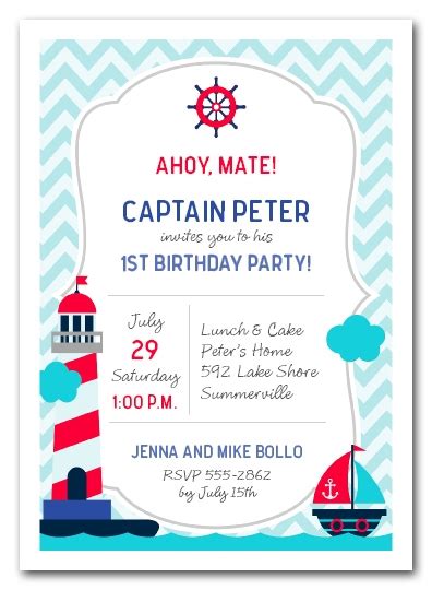 Nautical Kid First Birthday Party Invitations