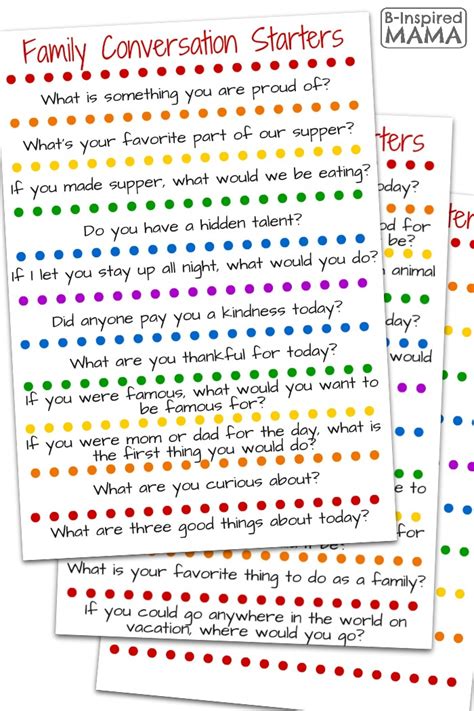 Free Printable Conversation Starters For Kids