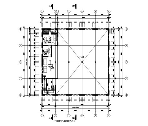 14x19m First Floor Work Shop Plan Is Given In This Autocad Drawing File