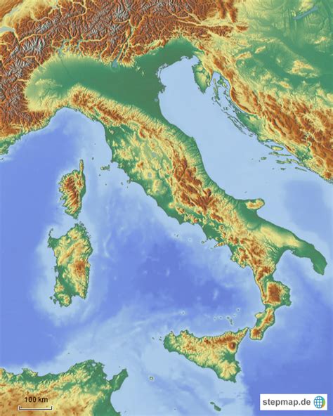 This map was created by a user. StepMap - Italien Topographie - Landkarte für Italien