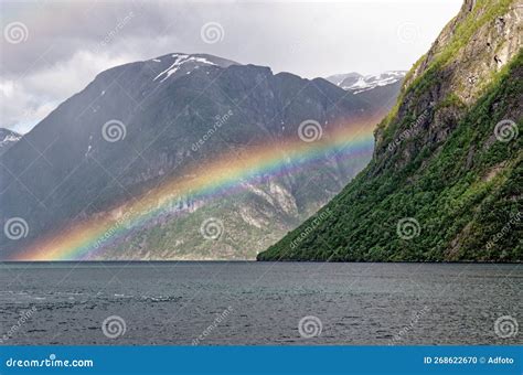 Beautyful Rainbows Over Geiranger Fjord Norway Stock Photo Image Of