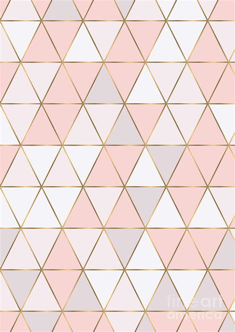 Geometric Pink Triangles With Gold Lines Digital Art By Goldinavian Wall